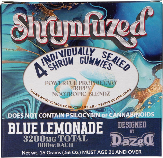Shrumfuzed Nootropic Gummy 8000mg - Lion's Mane, Reishi, Chaga, Cordycep Mushroom Blend - Blue Lemonade Flavor