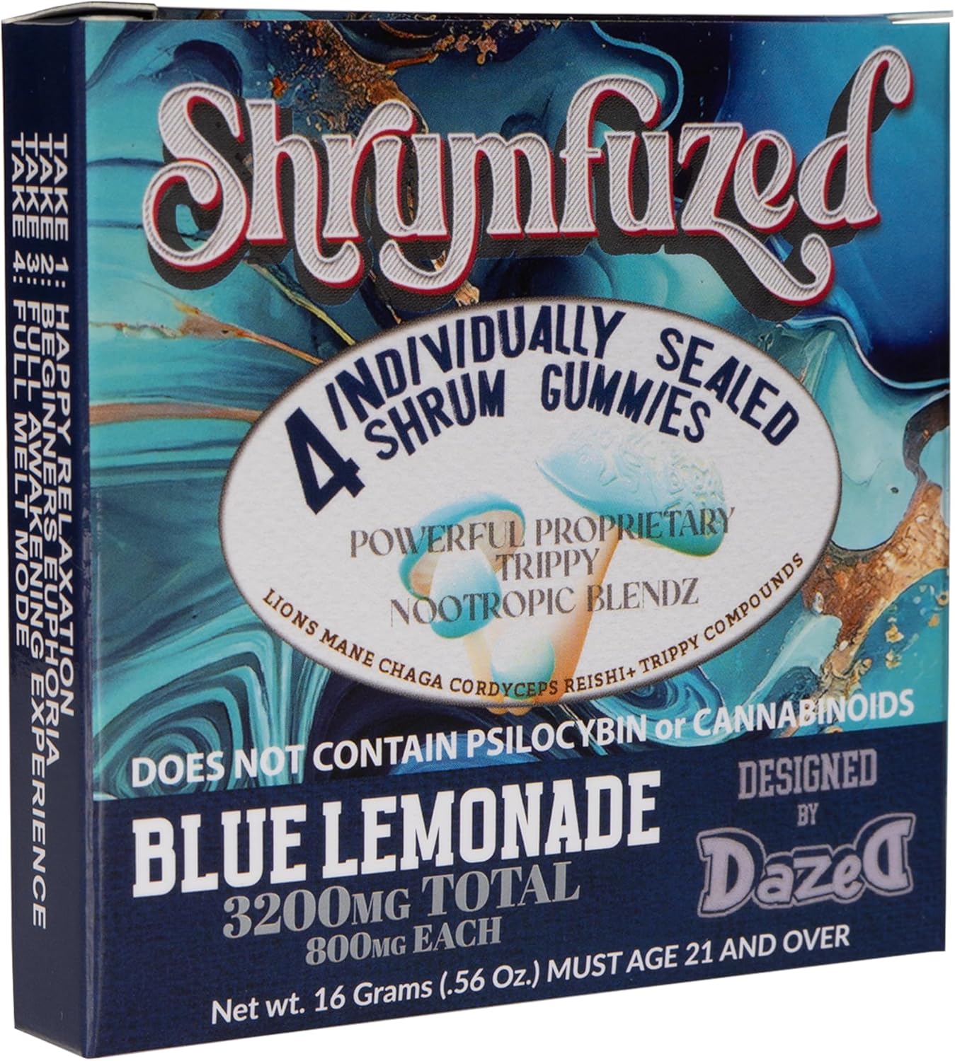 Shrumfuzed Nootropic Gummy 8000mg - Lion's Mane, Reishi, Chaga, Cordycep Mushroom Blend - Blue Lemonade Flavor