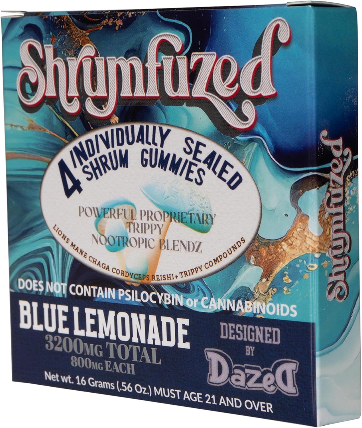Shrumfuzed Nootropic Gummy 8000mg - Lion's Mane, Reishi, Chaga, Cordycep Mushroom Blend - Blue Lemonade Flavor