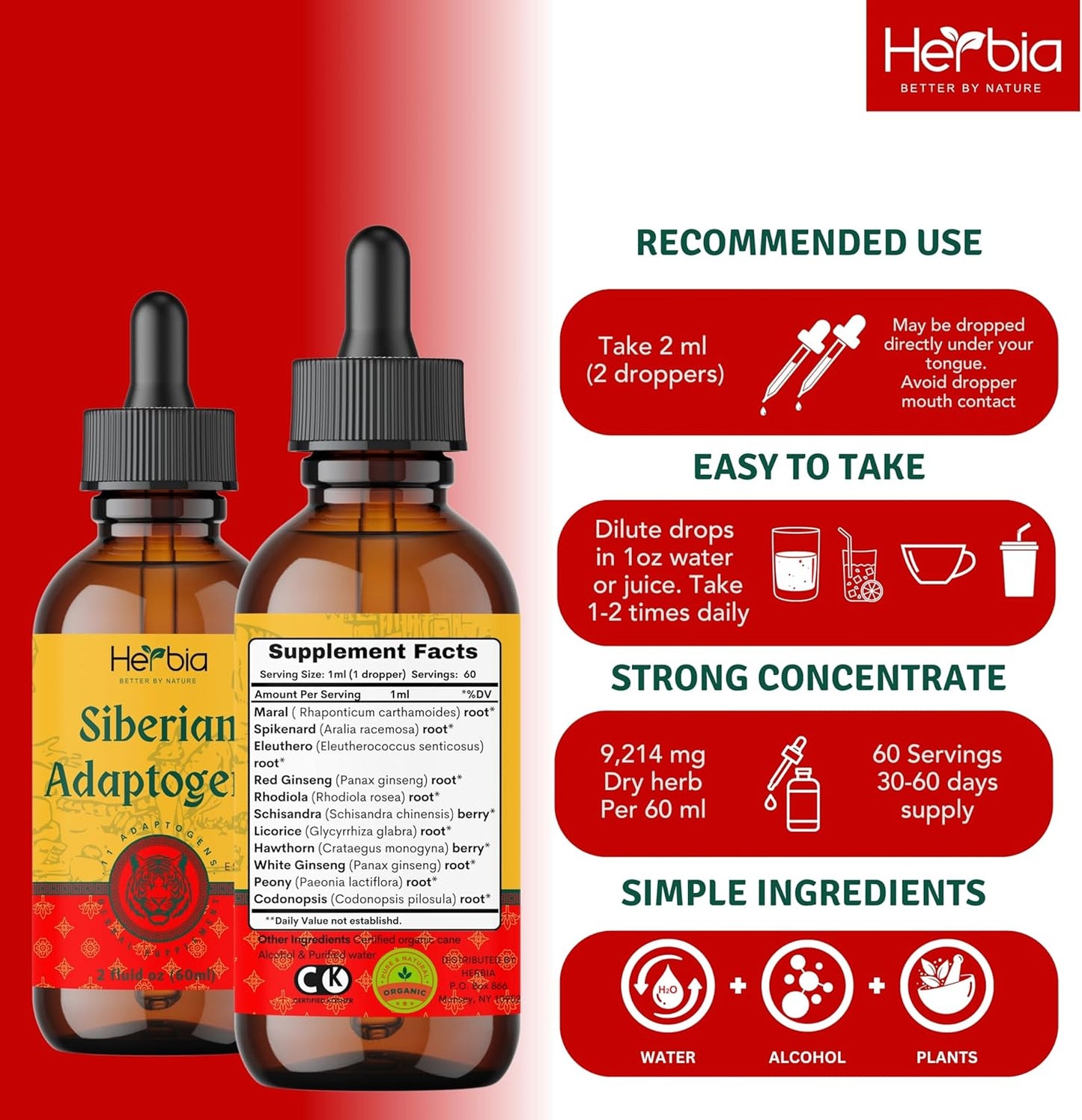 Siberian Adaptogens Herbal Blend with Maral, Spikenard, Eleuthero, Red Ginseng, Rhodiola, Schisandra, Licorice, Peony - Energy Boost & Stress Reduction - 2 oz