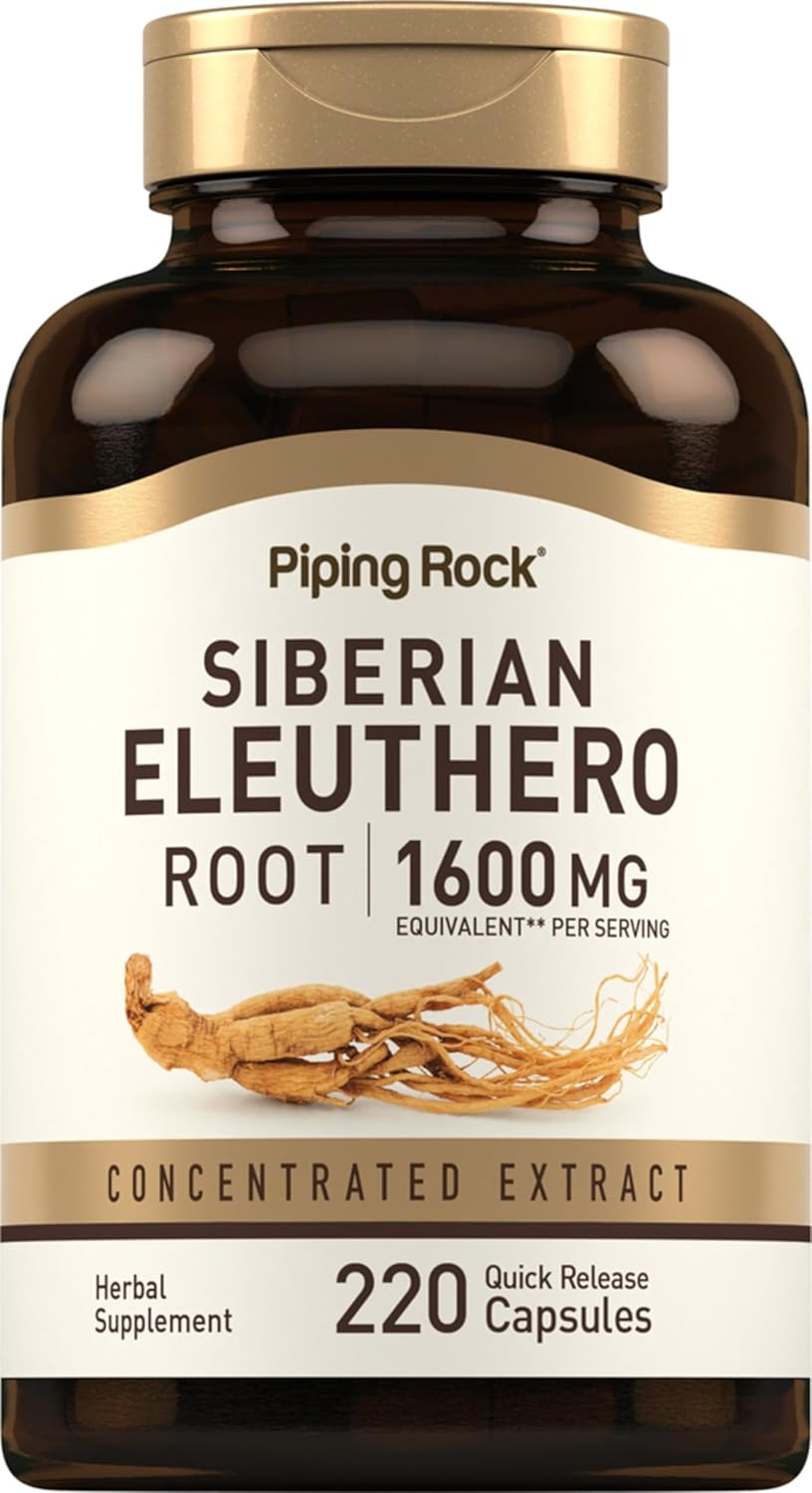 Siberian Eleuthero Root Capsules 1600mg - 220 Count - Herbal Extract Supplement - Non-GMO, Gluten Free