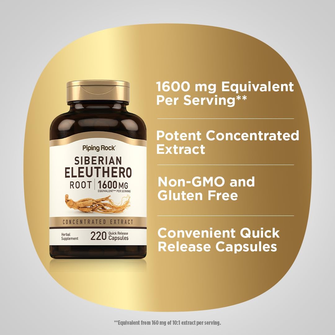 Siberian Eleuthero Root Capsules 1600mg - 220 Count - Herbal Extract Supplement - Non-GMO, Gluten Free