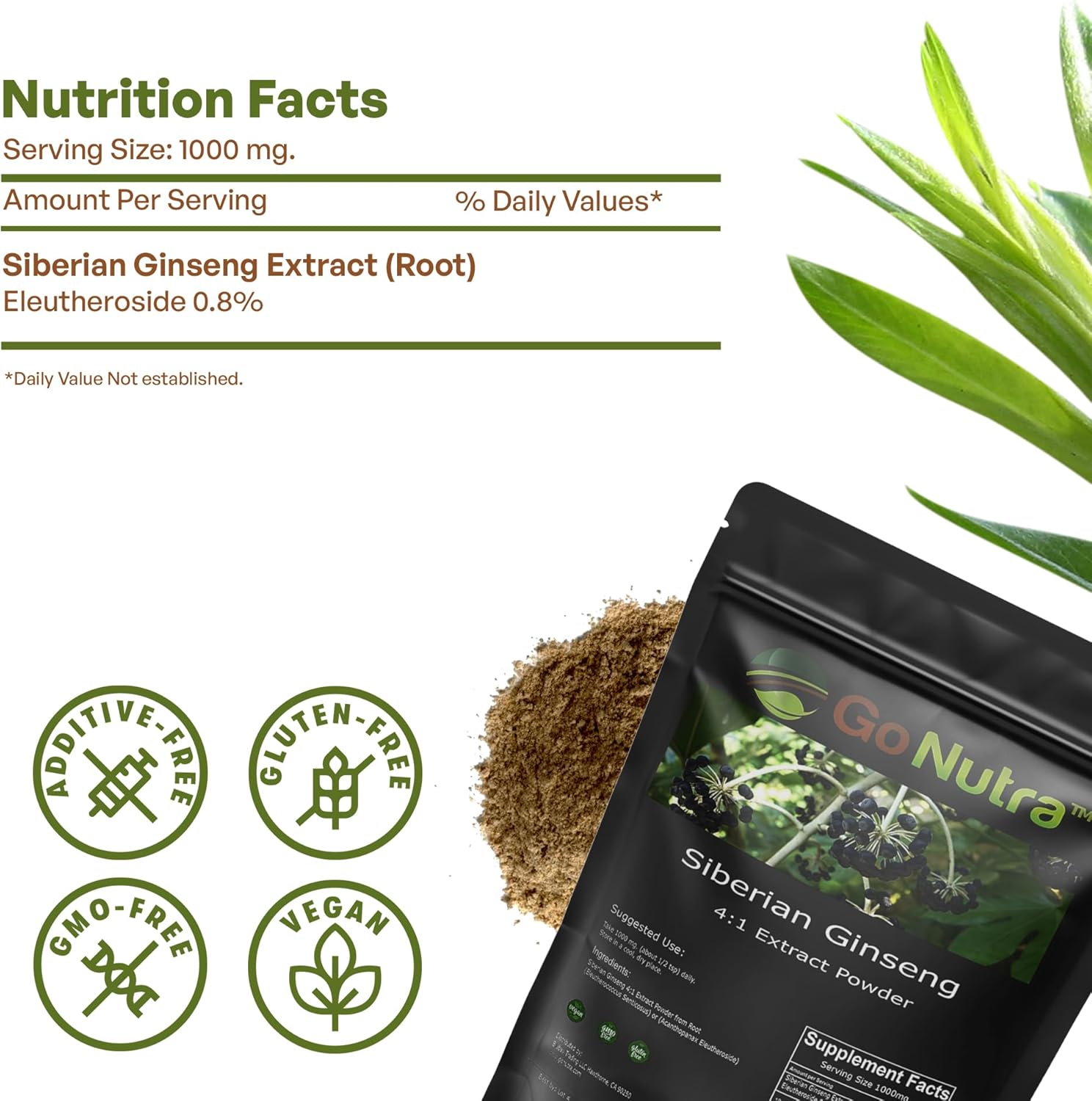 Siberian Ginseng Powder 4:1 Extract - 4x Strength, Non-GMO, 1lb (16 oz) - Eleuthero Root