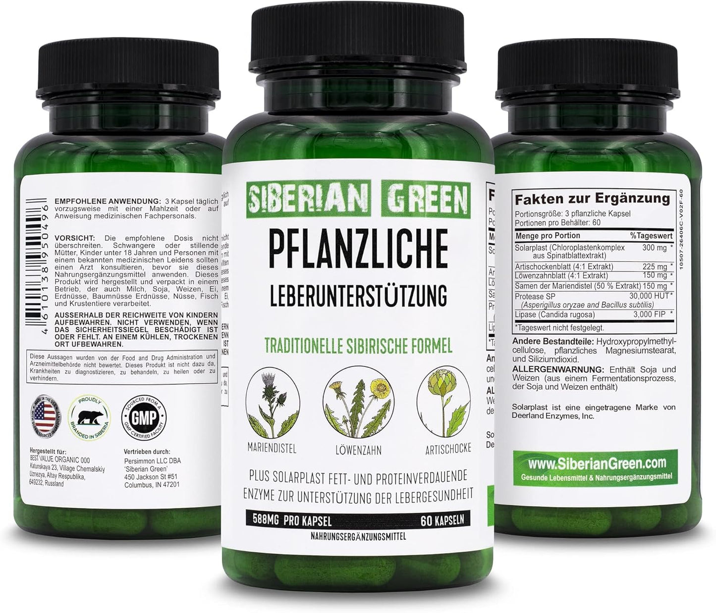 Siberian Green Herbal Liver Detox Capsules with Milk Thistle, Artichoke, Dandelion & Enzymes - 60 Count - Supports Liver Health