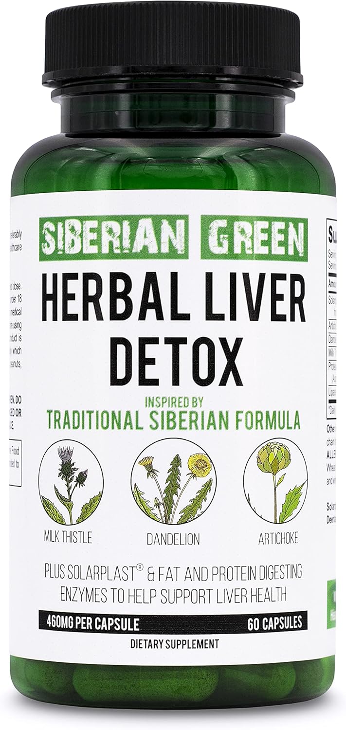 Siberian Green Herbal Liver Detox Capsules with Milk Thistle, Artichoke, Dandelion & Enzymes - 60 Count - Supports Liver Health