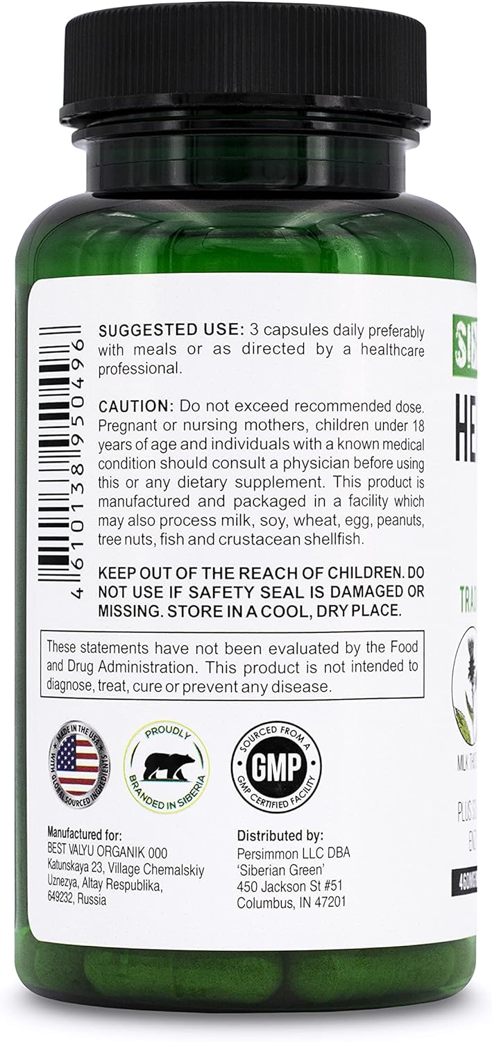 Siberian Green Herbal Liver Detox Capsules with Milk Thistle, Artichoke, Dandelion & Enzymes - 60 Count - Supports Liver Health