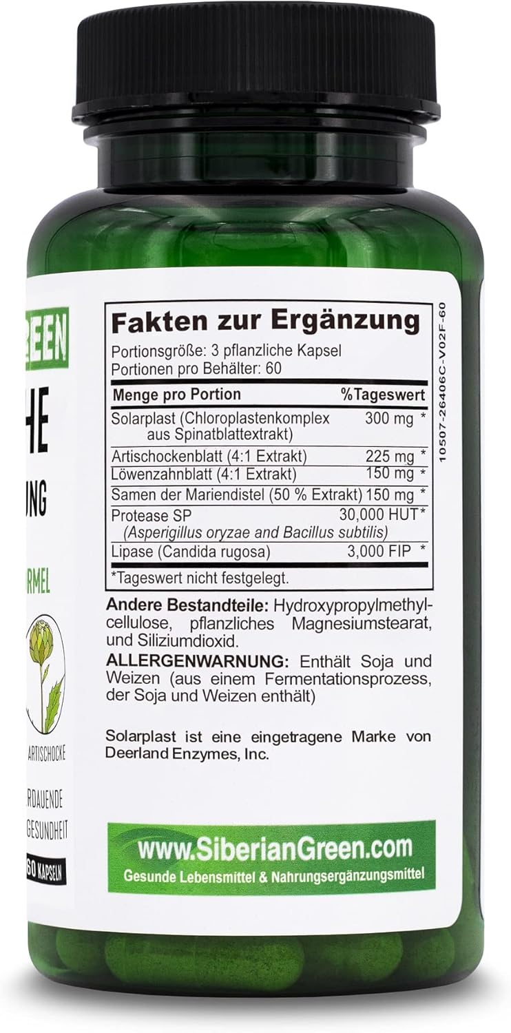 Siberian Green Herbal Liver Detox Capsules with Milk Thistle, Artichoke, Dandelion & Enzymes - 60 Count - Supports Liver Health