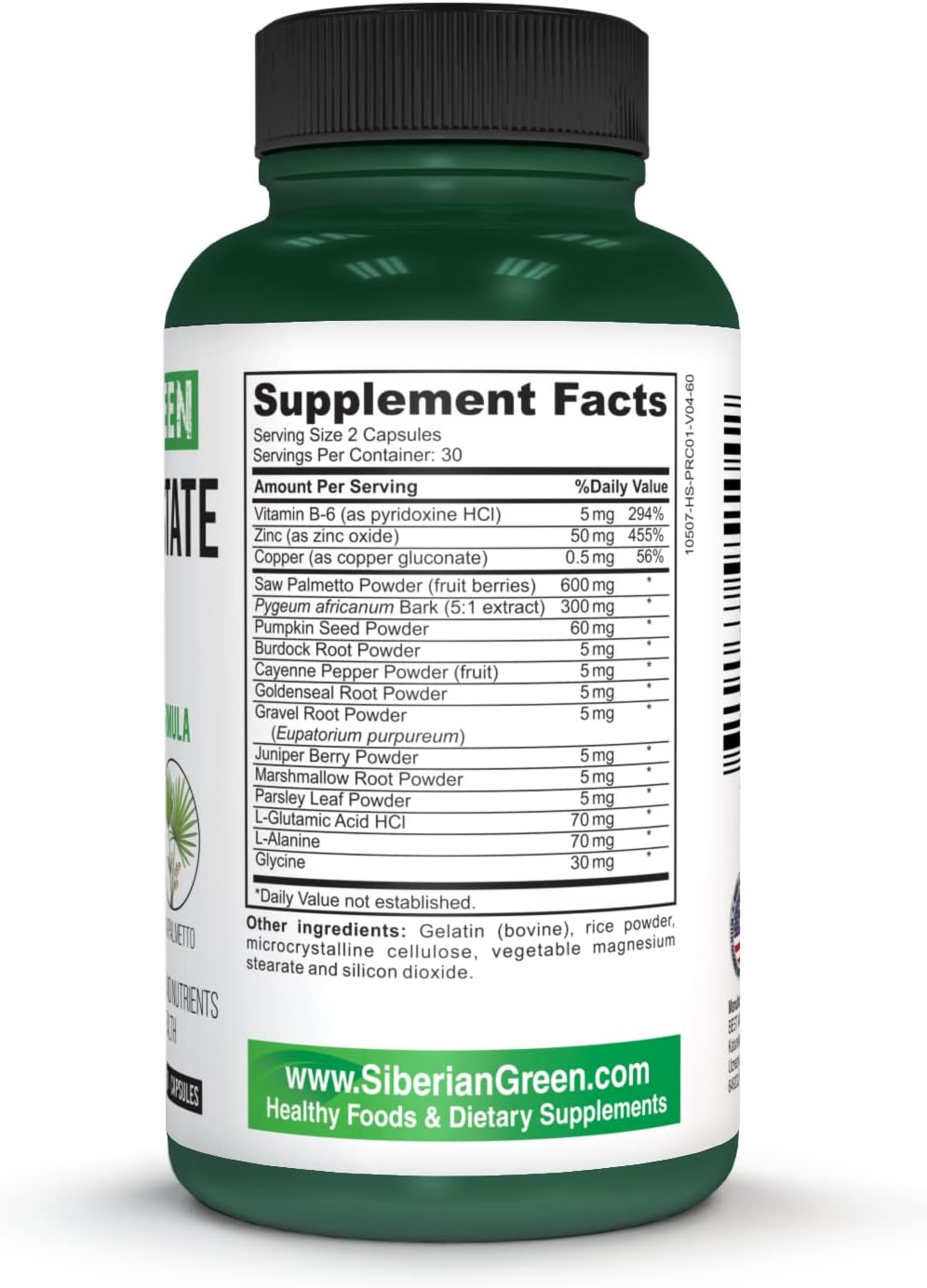 Siberian Green Herbal Prostate Detox Capsules with Saw Palmetto, Burdock, and Pumpkin - Traditional Formula for Prostate Health