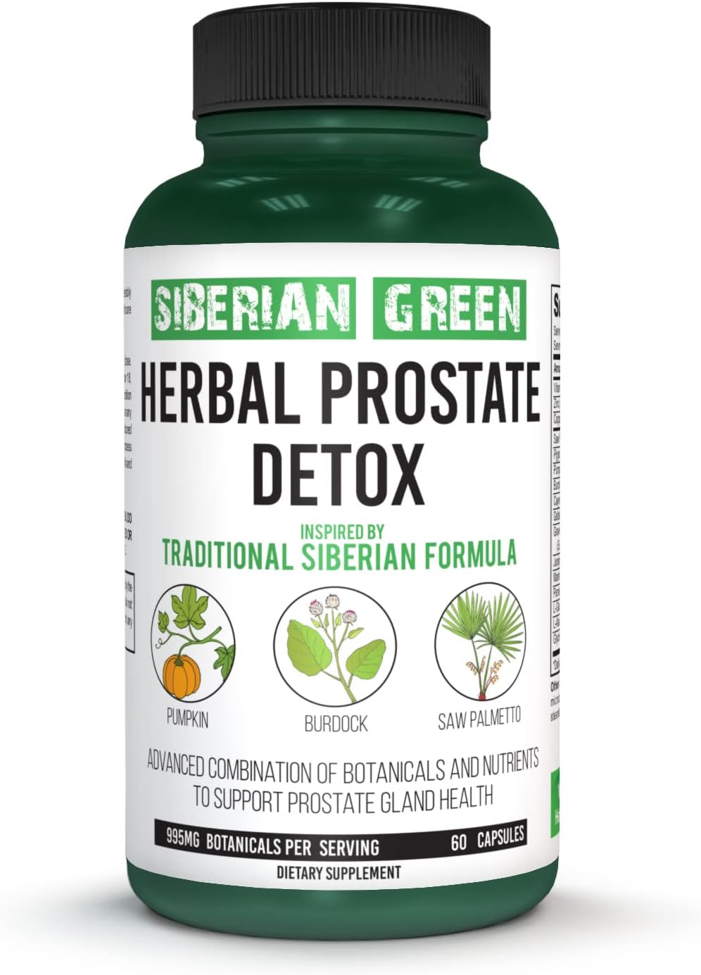 Siberian Green Herbal Prostate Detox Capsules with Saw Palmetto, Burdock, and Pumpkin - Traditional Formula for Prostate Health