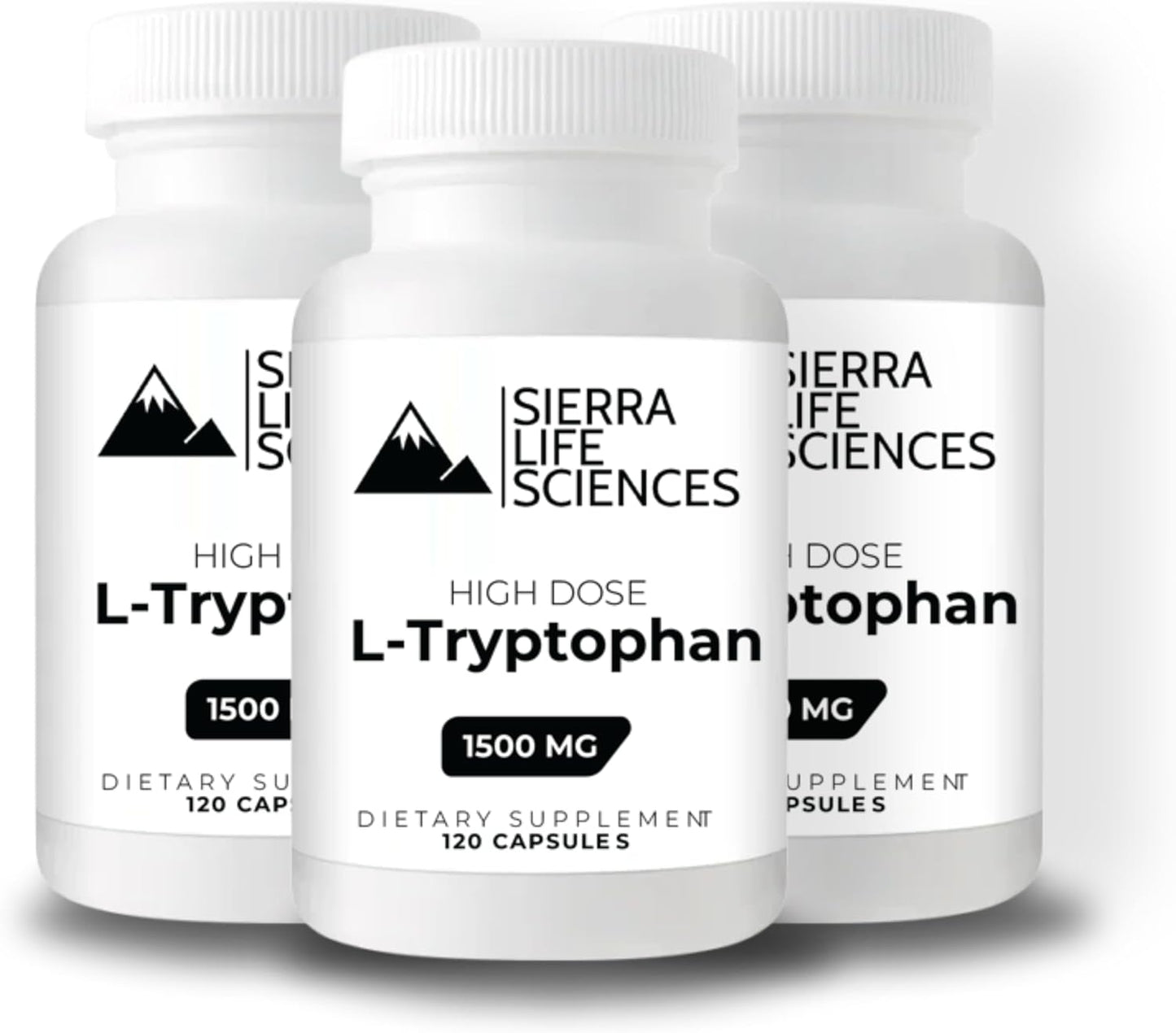 Sierra Life Sciences High Dose L-Tryptophan Capsules - 1500mg | Gluten-Free, Non-GMO | 120 Servings