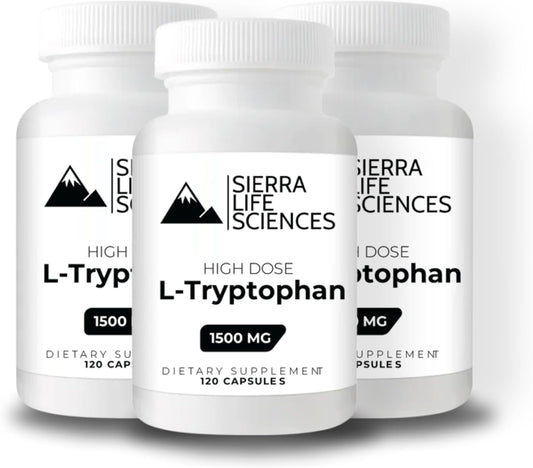 Sierra Life Sciences High Dose L-Tryptophan Capsules - 1500mg | Gluten-Free, Non-GMO | 120 Servings