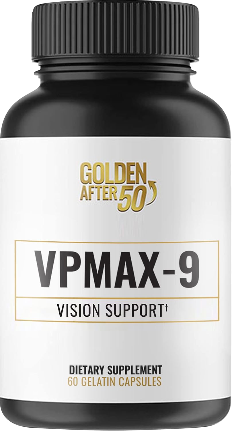 Sight Care Supplement with Eye Vitamins, Lutein, Lycopene, and Bilberry Extract - Golden After 50 VpMax-9 - 60 Capsules