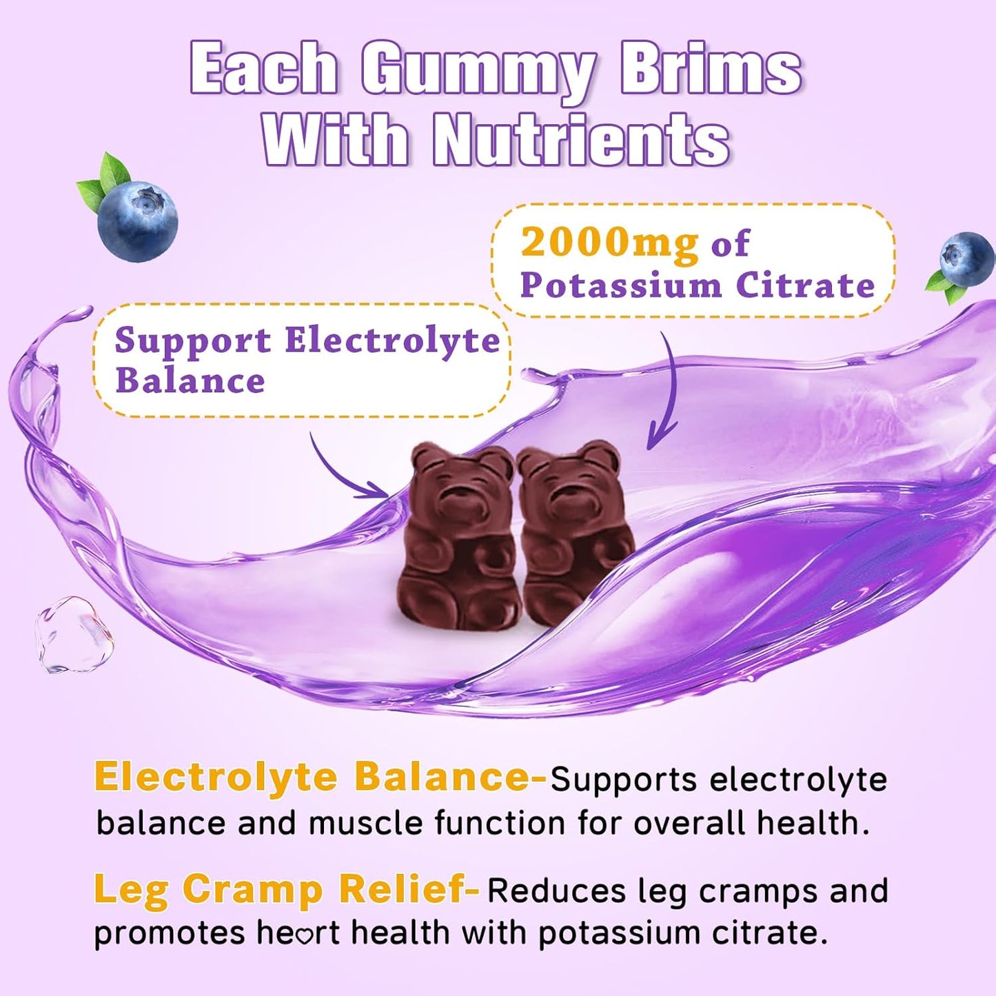 Sijigood Potassium Citrate Gummies 120 Count - Vegan Muscle Health & Leg Cramp Relief Supplement, Blueberry Flavor, Non-GMO & Gluten-Free