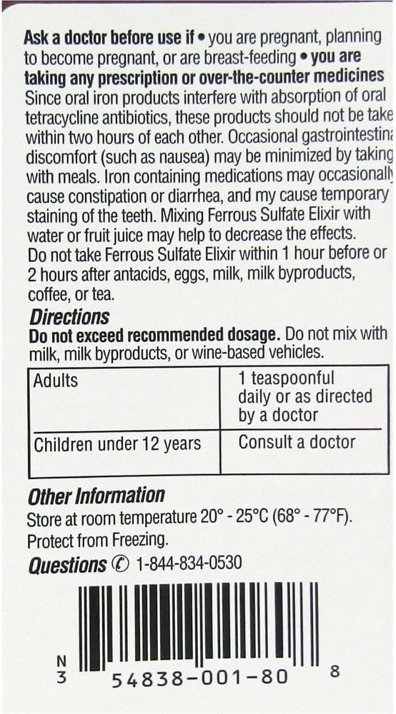 Silarx Ferrous Sulfate Elixir 220mg/5mL 16oz Bottle - Pack of 2