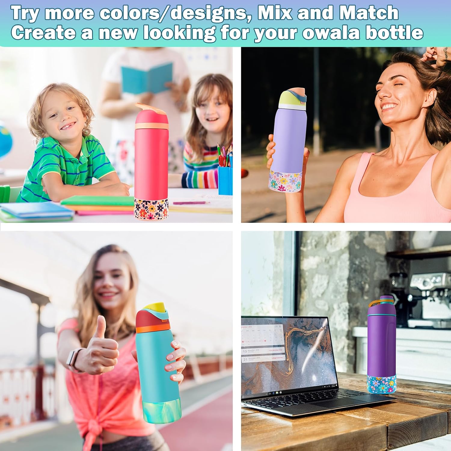 Silicone Boot for Owala Flask Water Bottle 2PCS - Anti-Slip Protective Sleeve - BPA-Free Bottom Base - Fits 24oz, 32oz, 40oz - Owala Twist, FreeSip, Flip Stainless Steel Bottle