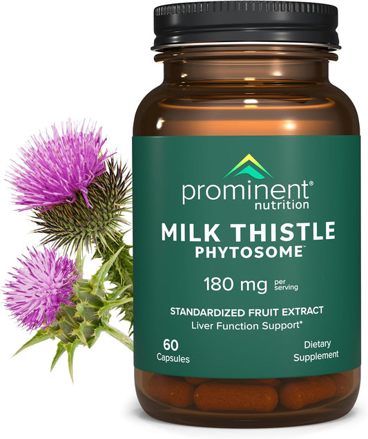 Siliphos Milk Thistle Extract Capsules - Liver Function Support, Detox & Cleanse - 180mg, 60 ct - Prominent Nutrition