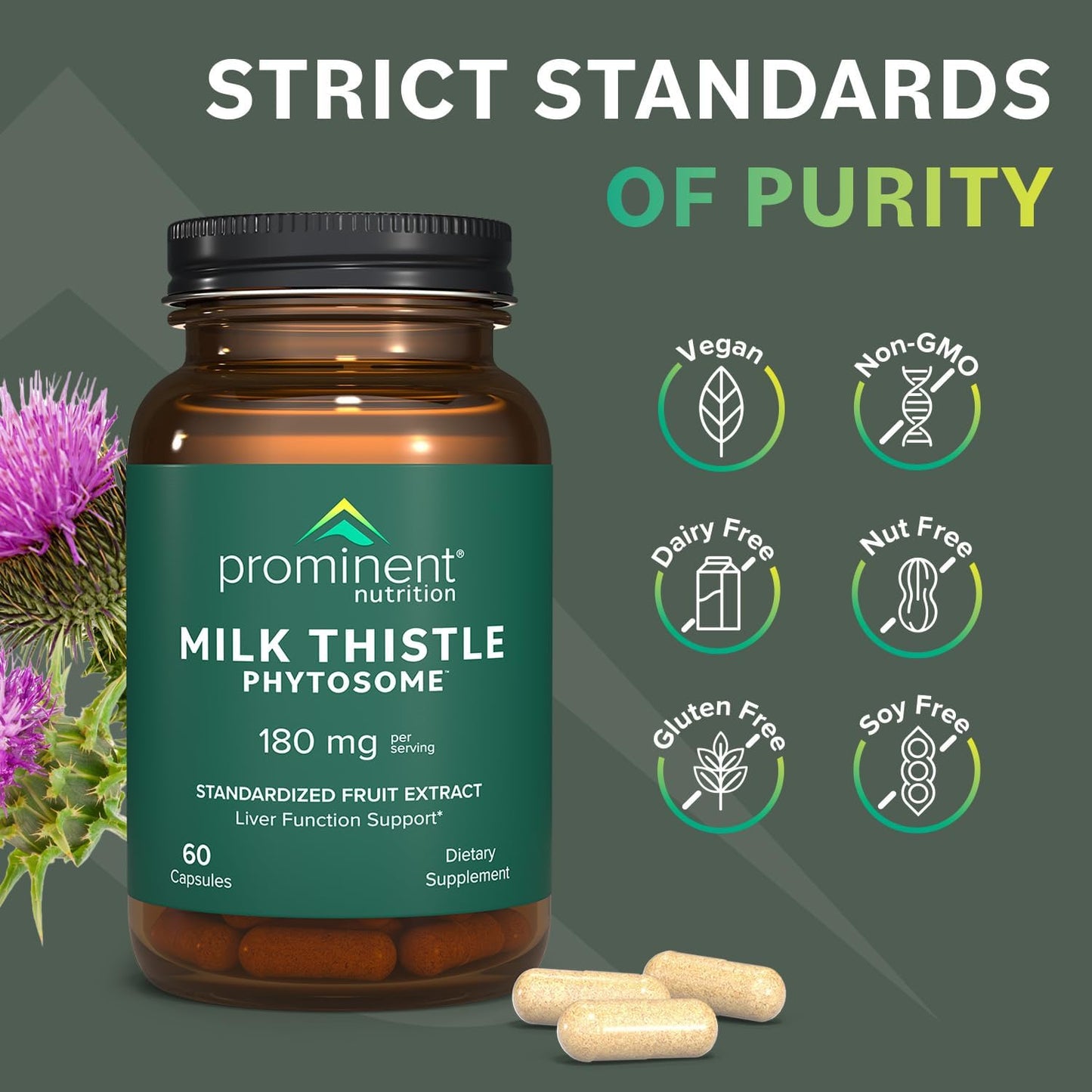 Siliphos Milk Thistle Extract Capsules - Liver Function Support, Detox & Cleanse - 180mg, 60 ct - Prominent Nutrition