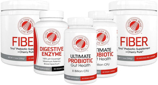 Silver Fern 60 Day Digestive System Reboot Kit - Probiotic, Fiber & Enzyme Support for Gut Health