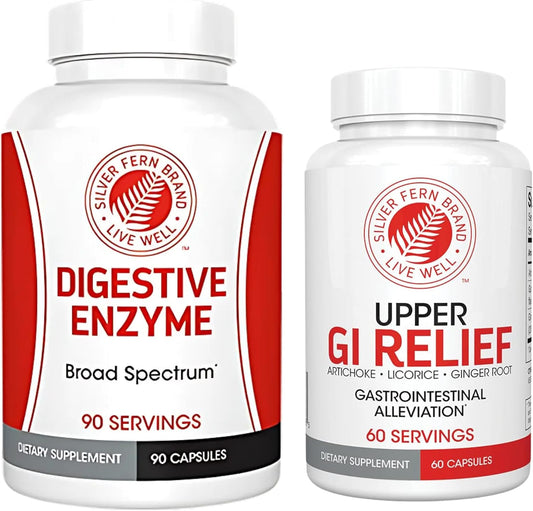 Silver Fern Brand - Complete GI Digestion Support Kit - Relief for Upper and Lower GI, Enzymes Included