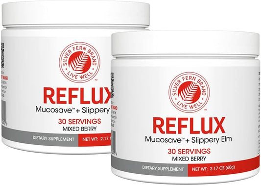 Silver Fern Reflux Digestive Supplement - 60 Servings - Mucosal Support for Acid Issues - Mucosave FG & Slippery Elm Bark - 2 Tubs