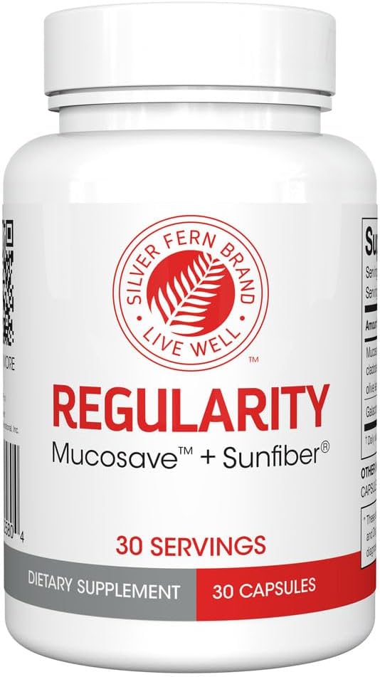 Silver Fern Regularity Digestive Supplement Capsules - 30 Day Supply with Mucosave FG & SunFiber