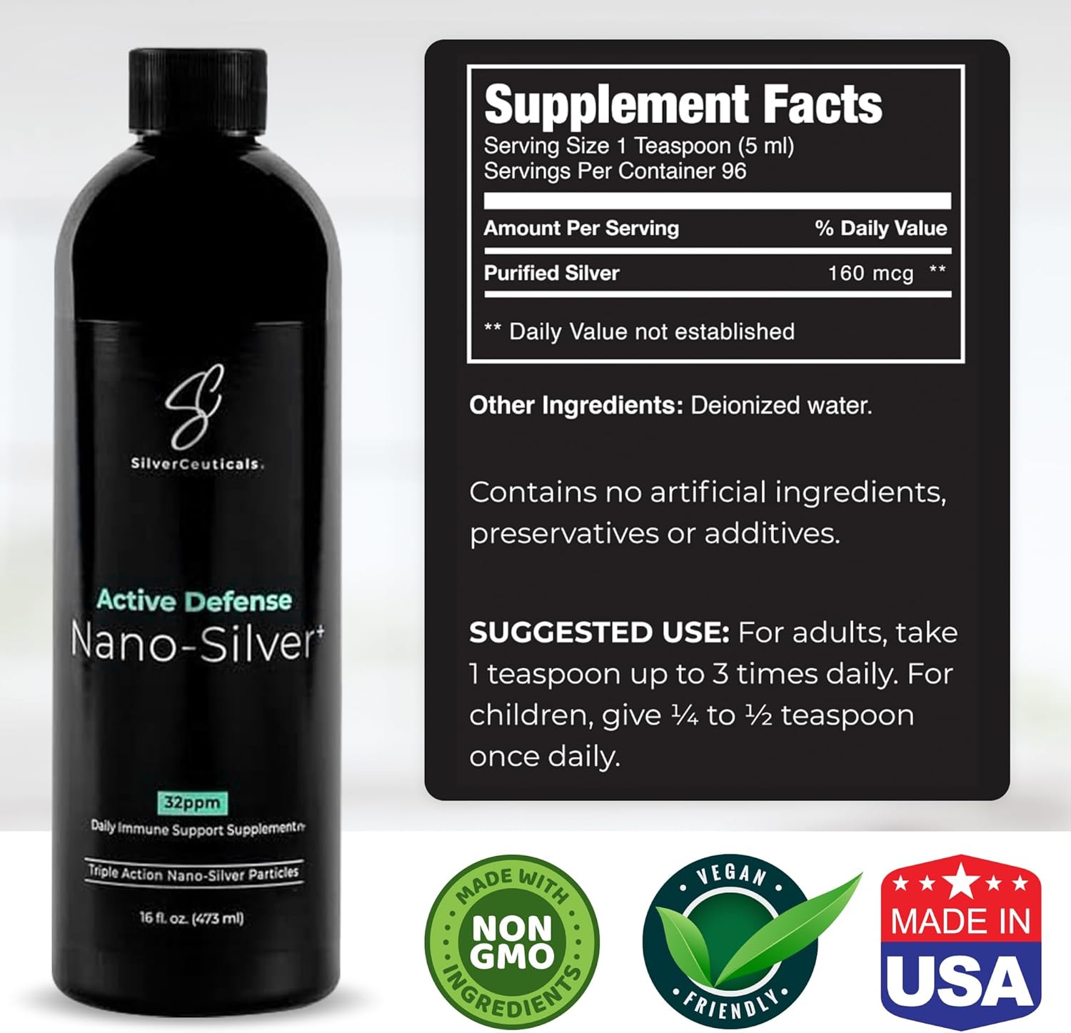 SilverCeuticals Colloidal Silver with Nano Silver-Sol - 32ppm 8oz - Enhanced Immune Support - All Ages - 3rd Party Tested & Effective