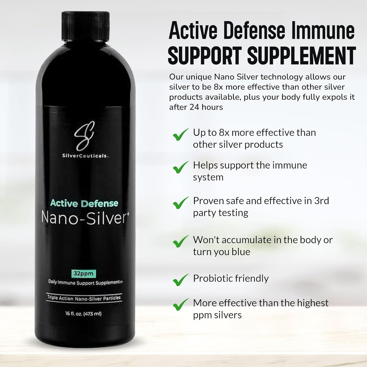 SilverCeuticals Colloidal Silver with Nano Silver-Sol - 32ppm 8oz - Enhanced Immune Support - All Ages - 3rd Party Tested & Effective