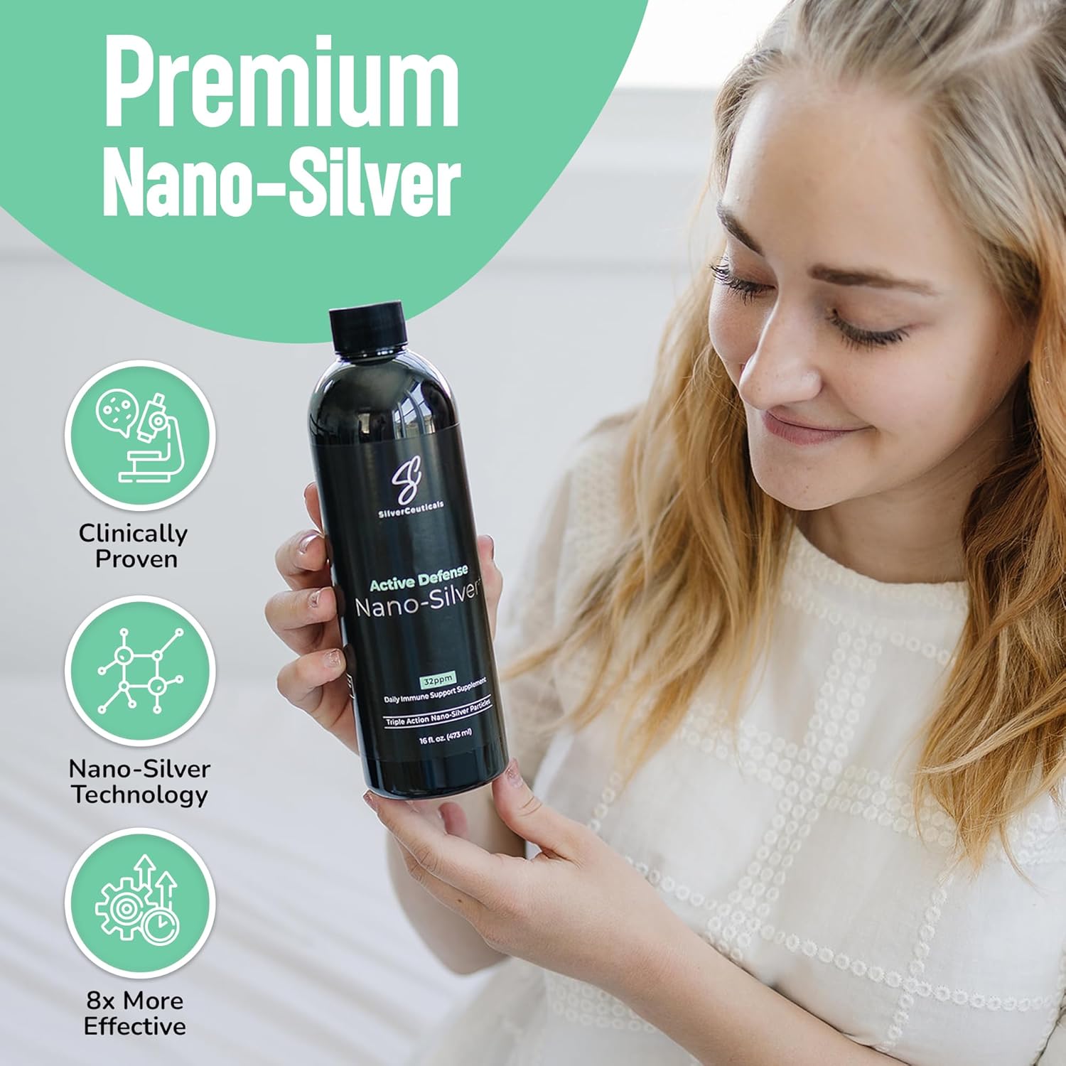 SilverCeuticals Colloidal Silver with Nano Silver-Sol - 32ppm 8oz - Enhanced Immune Support - All Ages - 3rd Party Tested & Effective