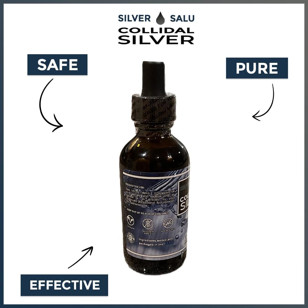 Silversalu Colloidal Silver Liquid Mineral Supplement - Immune Support - 1.9ml Serving Size, Approx. 57 Drops