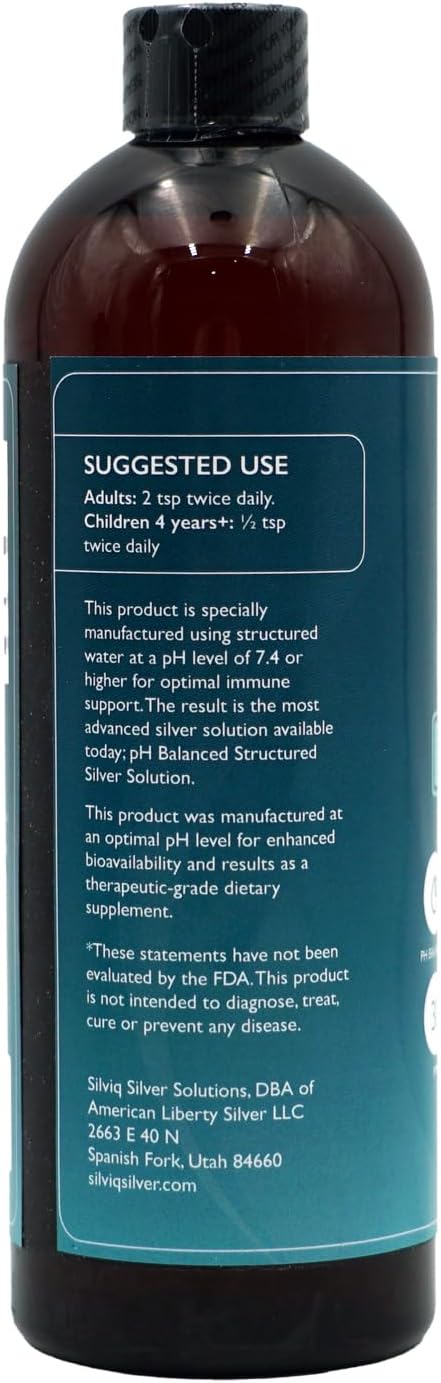 SILVIQ Structured Silver Water 30PPM - Alkaline Liquid Supplement for Immune Support & Gut Health - 16 Oz