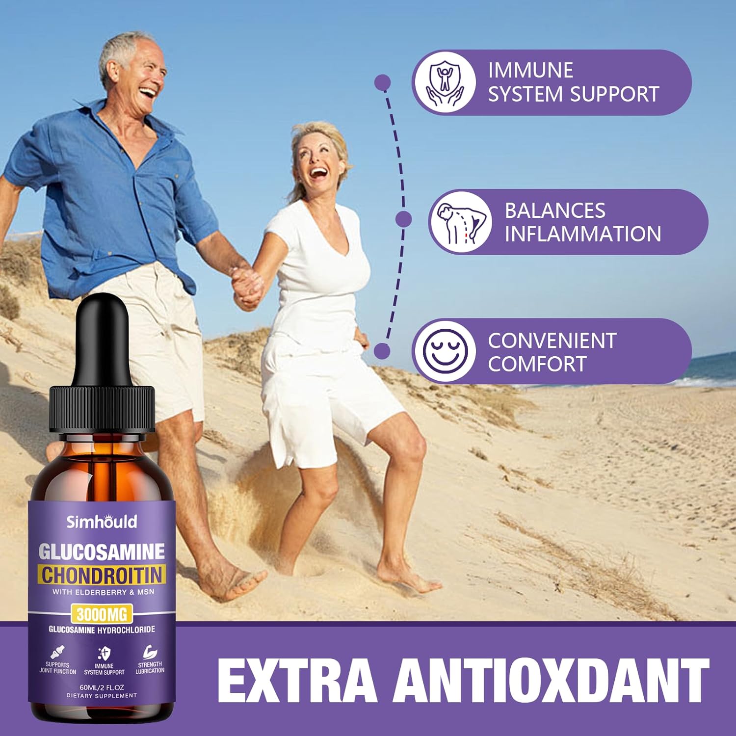 Simhould 2-Pack Glucosamine Chondroitin MSM Drops with Elderberry and Hyaluronic Acid for Joint Support & Immune Boost (4 oz)