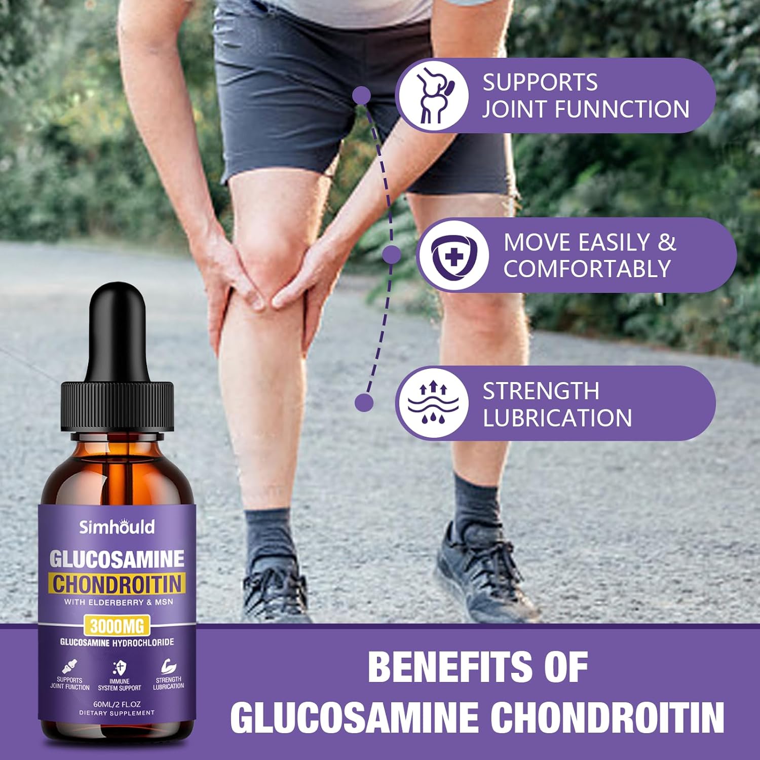 Simhould 2-Pack Glucosamine Chondroitin MSM Drops with Elderberry and Hyaluronic Acid for Joint Support & Immune Boost (4 oz)