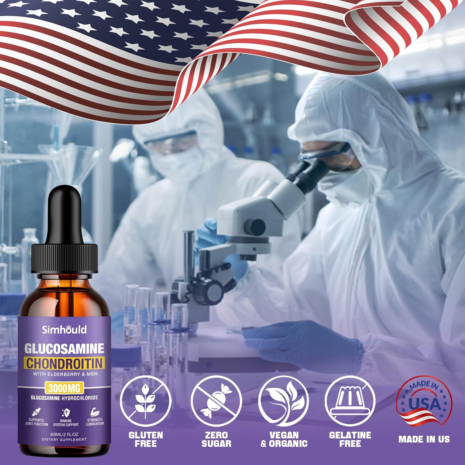 Simhould 2-Pack Glucosamine Chondroitin MSM Drops with Elderberry and Hyaluronic Acid for Joint Support & Immune Boost (4 oz)