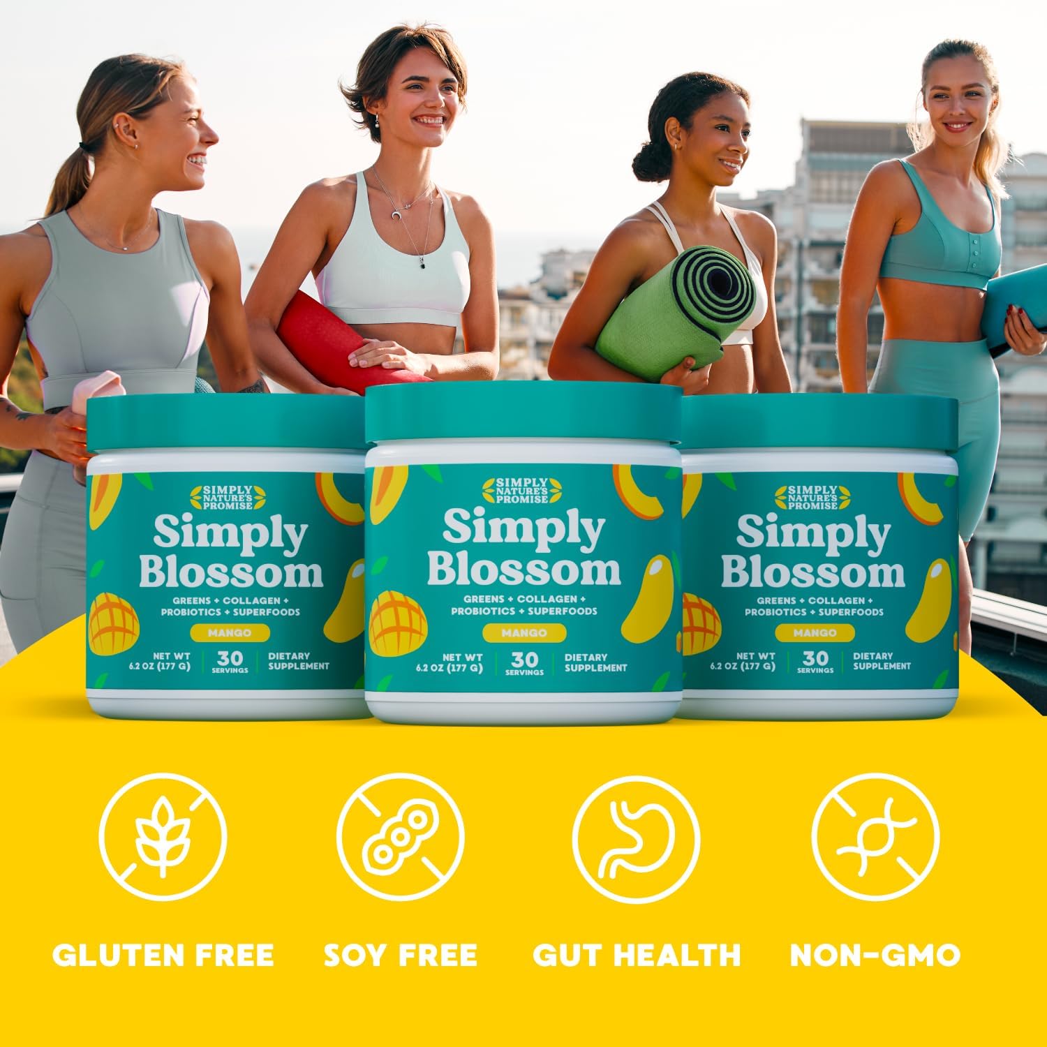 Simply Nature's Promise Daily Greens & Superfood Powder with Collagen & Probiotics for Women - Mango Flavor - 2 Month Supply - Digestive Health & Bloating Relief