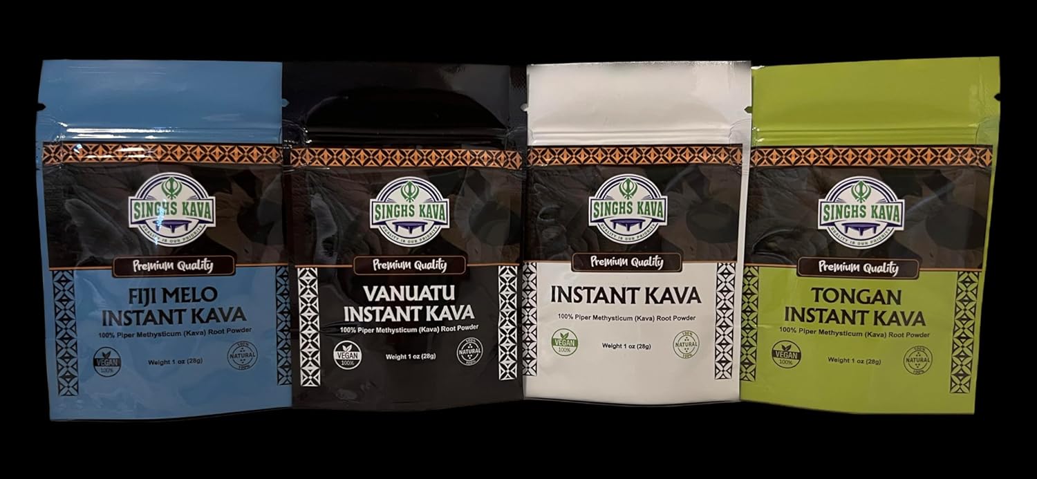 SINGHS Instant Kava Powder Sample Pack - Micronized, 4 Varieties