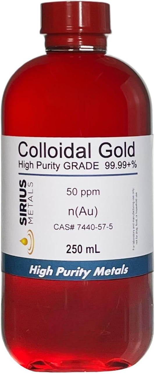 Sirius Metals 50 ppm True Colloidal Gold - High Purity - 250 mL Bottle - BPA-Free - Pack of 1