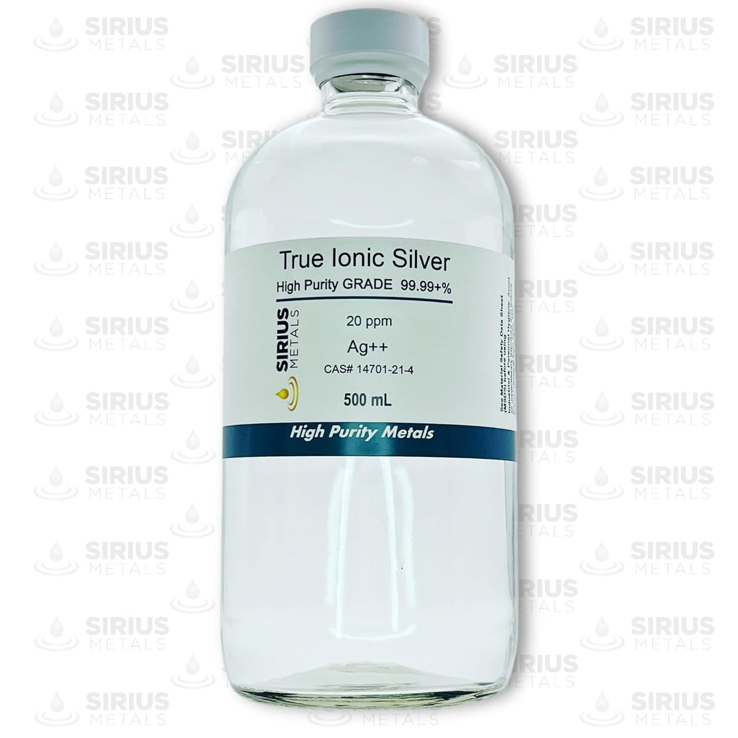 Sirius Metals Ionic Silver Solution - 20 ppm Concentration in 500mL Glass Bottle