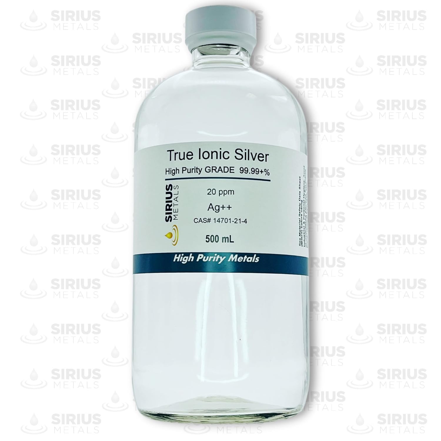 Sirius Metals Ionic Silver Solution - 20 ppm Concentration in 500mL Glass Bottle