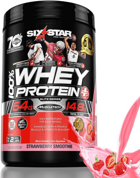 Six Star Whey Protein Plus - Lean Muscle Builder with Whey Protein Isolate & Peptides - Strawberry Flavor, 2 lbs - BoostGo Australia