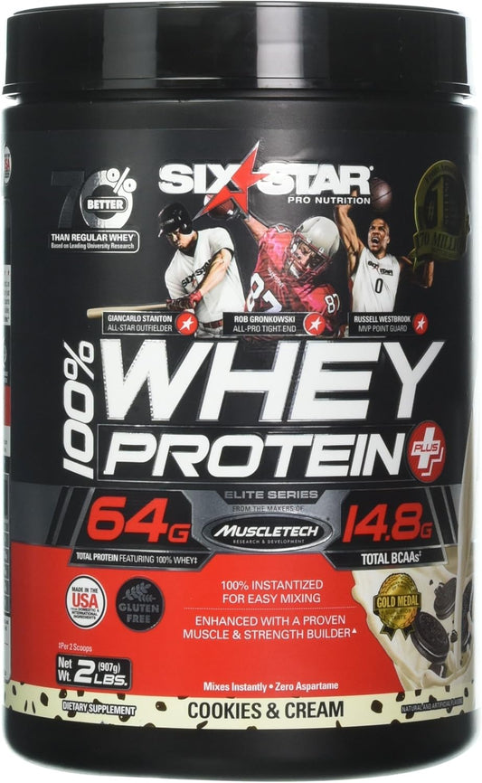 Six Star Whey Protein Plus Cookies and Cream - Lean Muscle Builder for Men and Women - Whey Protein Isolate & Peptides - 2 lbs Package - BoostGo Australia