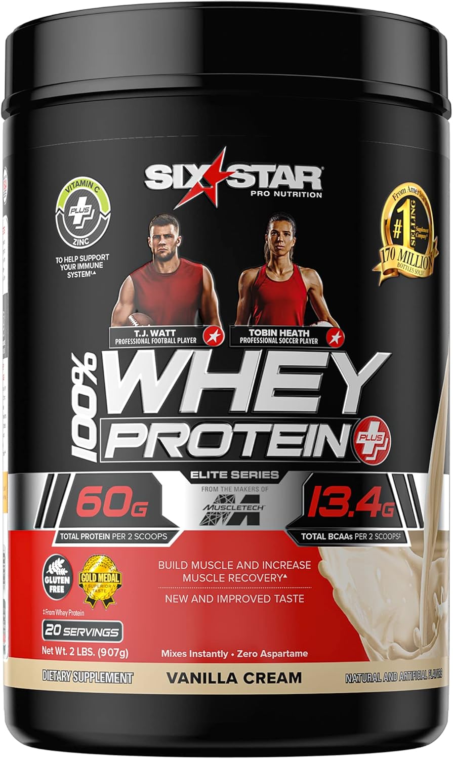 Six Star Whey Protein Plus with Immune Support - Vanilla, 2 lbs - Muscle Building Protein Powder for Lean Muscle Recovery - BoostGo Australia