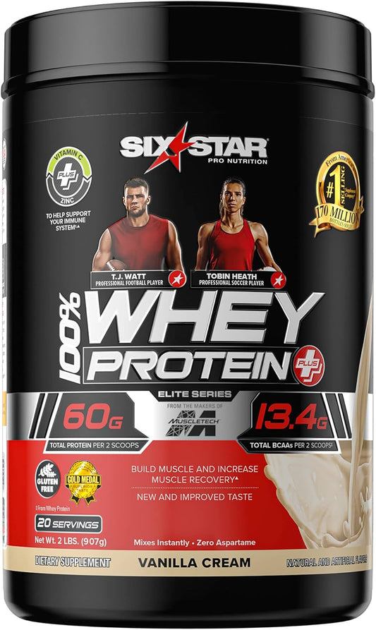 Six Star Whey Protein Plus with Immune Support - Vanilla, 2 lbs - Muscle Building Protein Powder for Lean Muscle Recovery - BoostGo Australia