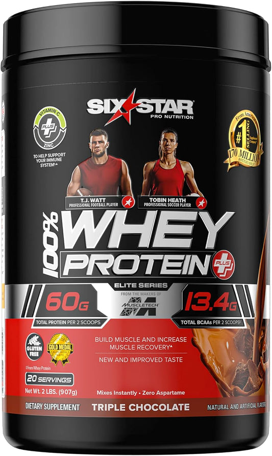 Six Star Whey Protein Plus with Immune Support - Whey Protein Isolate & Peptides for Muscle Gain & Recovery - Chocolate, 2 lbs - BoostGo Australia