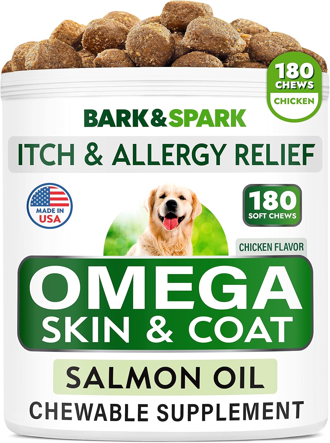 Skin and Coat Supplement for Dogs - 160 Fish Oil Treats with EPA & DHA Fatty Acids - Canine Salmon Oil for Healthy Skin and Coat