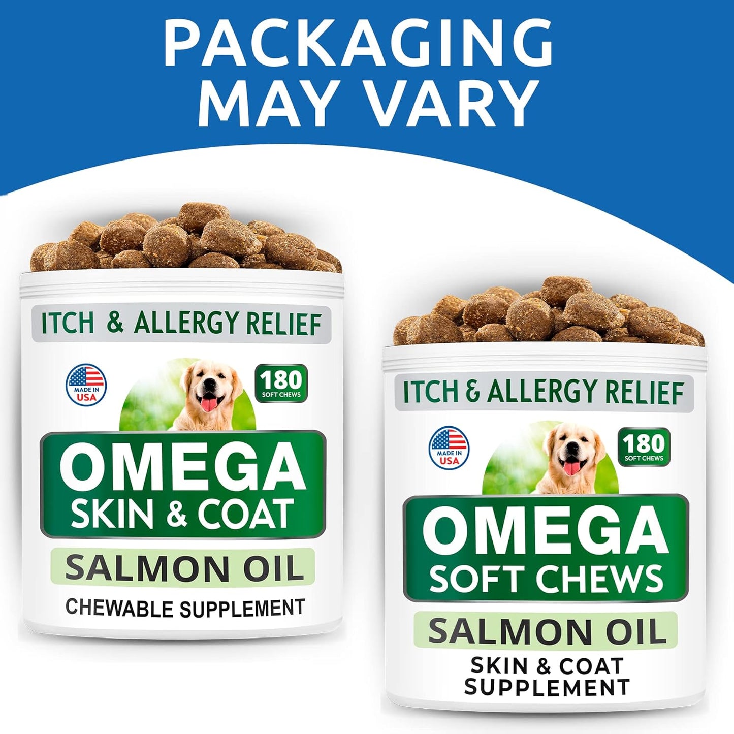 Skin and Coat Supplement for Dogs - 160 Fish Oil Treats with EPA & DHA Fatty Acids - Canine Salmon Oil for Healthy Skin and Coat