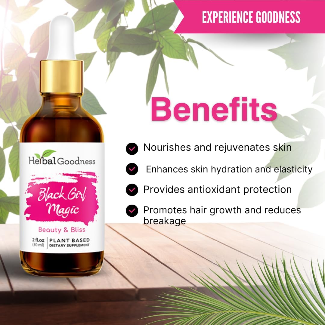 Skin Beauty Support for Women - Herbal Goodness Black Girl Magic Skin Supplements, Essential Ashwagandha Skin Food - 1 Bottle (2 fl oz)