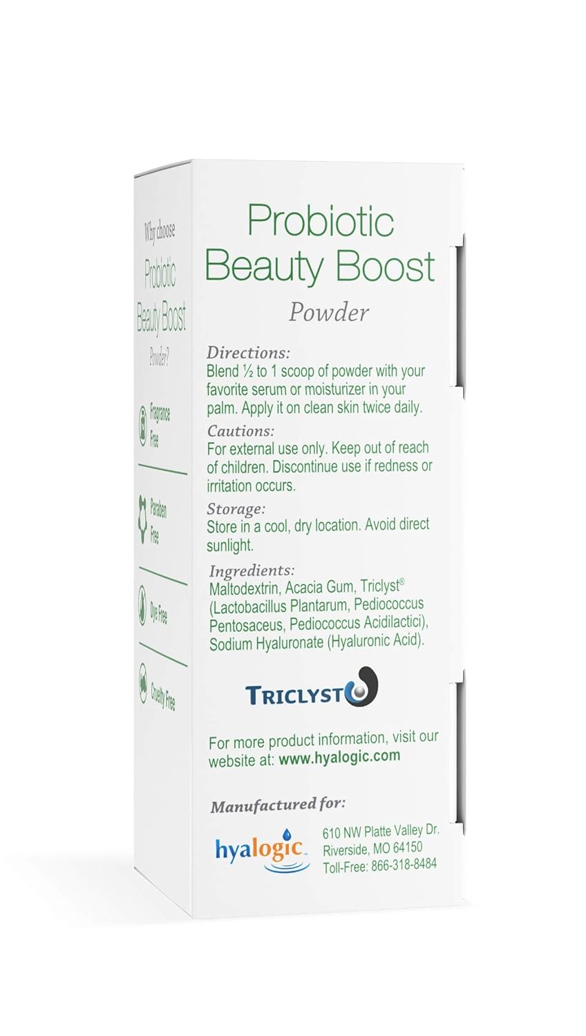 Skin Care Probiotic Powder with Hyaluronic Acid for Radiant Skin - Vegan & Gluten-Free 1.2 Oz