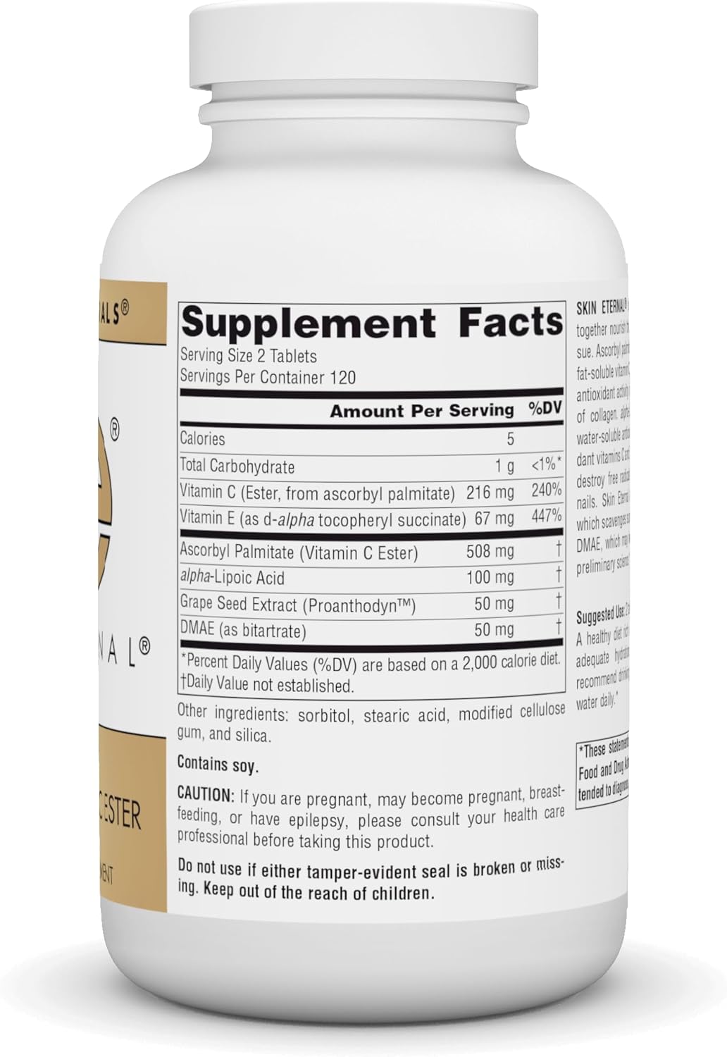 Skin Eternal by Source Naturals: DMAE, LIPOIC Acid, & C Ester - 240 Tablets | Dietary Supplement