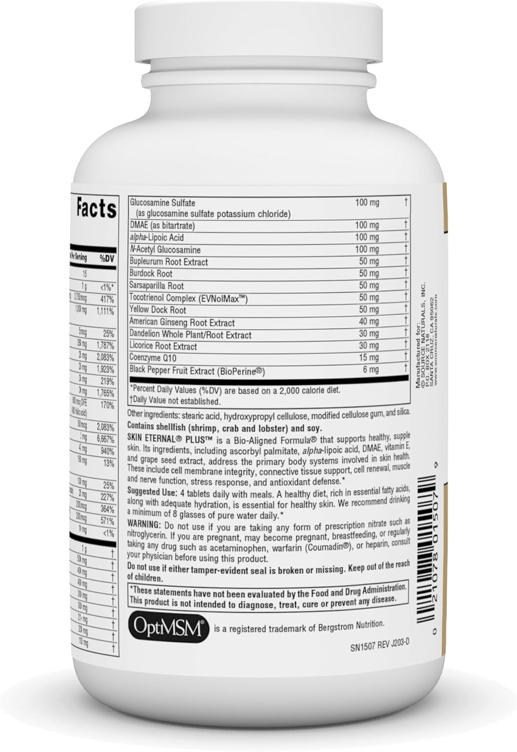 Skin Eternal Plus by Source Naturals - Anti-Aging Supplement with C Ester, DMAE, & Lipoic Acid - 120 Tablets