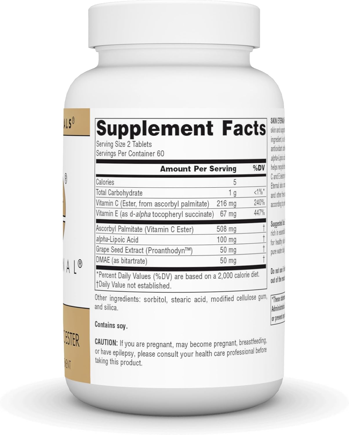 Skin Eternal Tablets with DMAE, Lipoic Acid, and C Ester for Healthy Skin - 120 Tablets